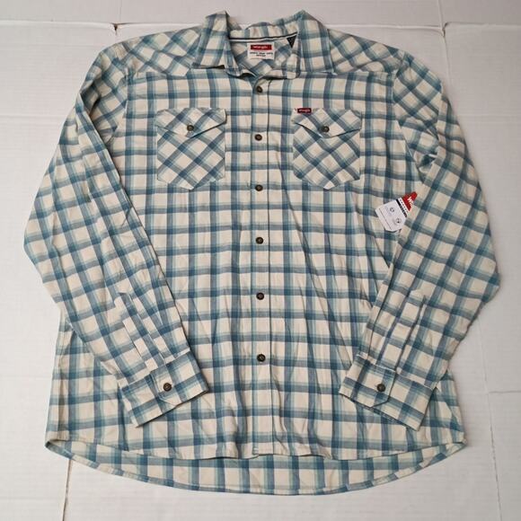 Wrangler Cowboy Wash Twill Shirt Mens XL Nile Blue Checkered - Picture 1 of 8